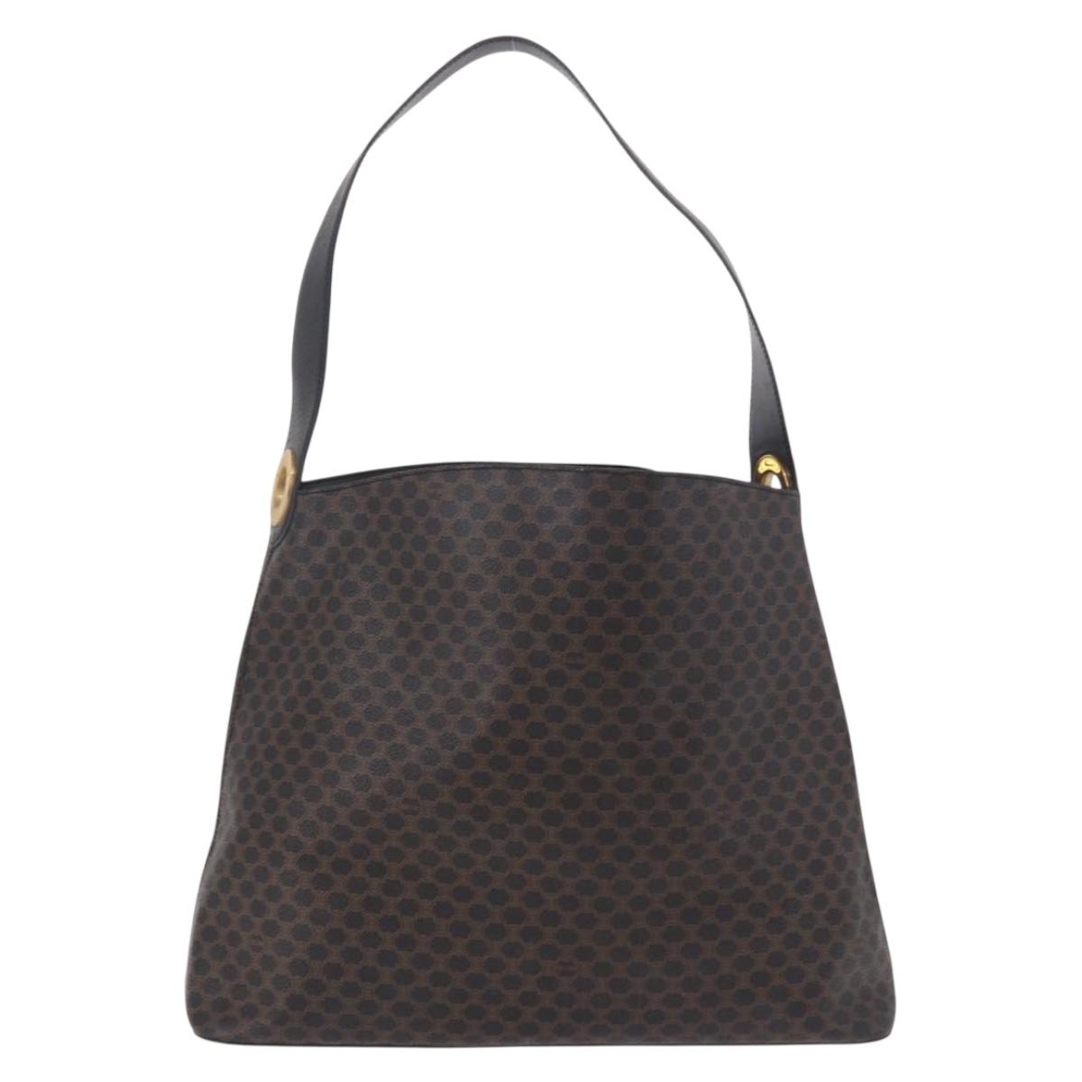 CELINE Macadam Canvas Circle Shoulder Bag PVC Leather Black Gold Auth 184927V