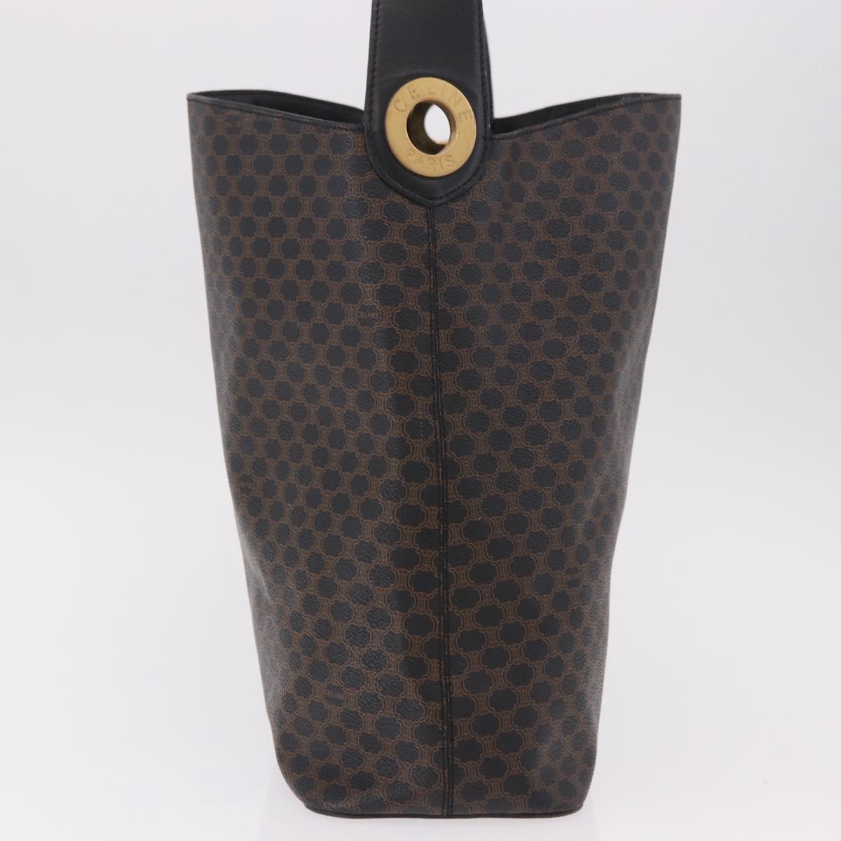 CELINE Macadam Canvas Circle Shoulder Bag PVC Leather Black Gold Auth 184927V