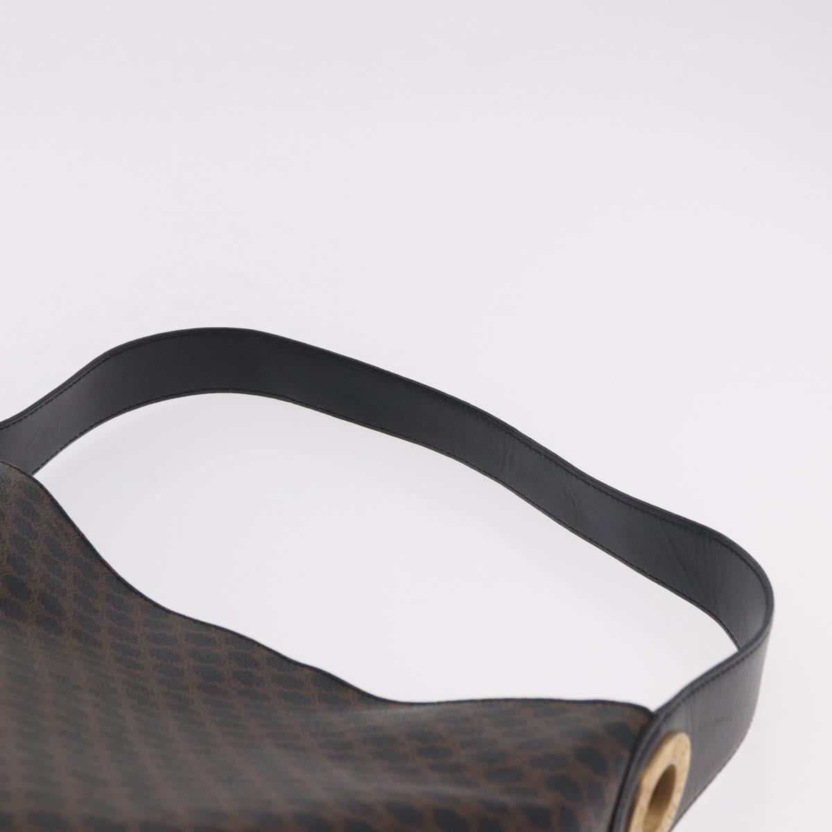 CELINE Macadam Canvas Circle Shoulder Bag PVC Leather Black Gold Auth 184927V