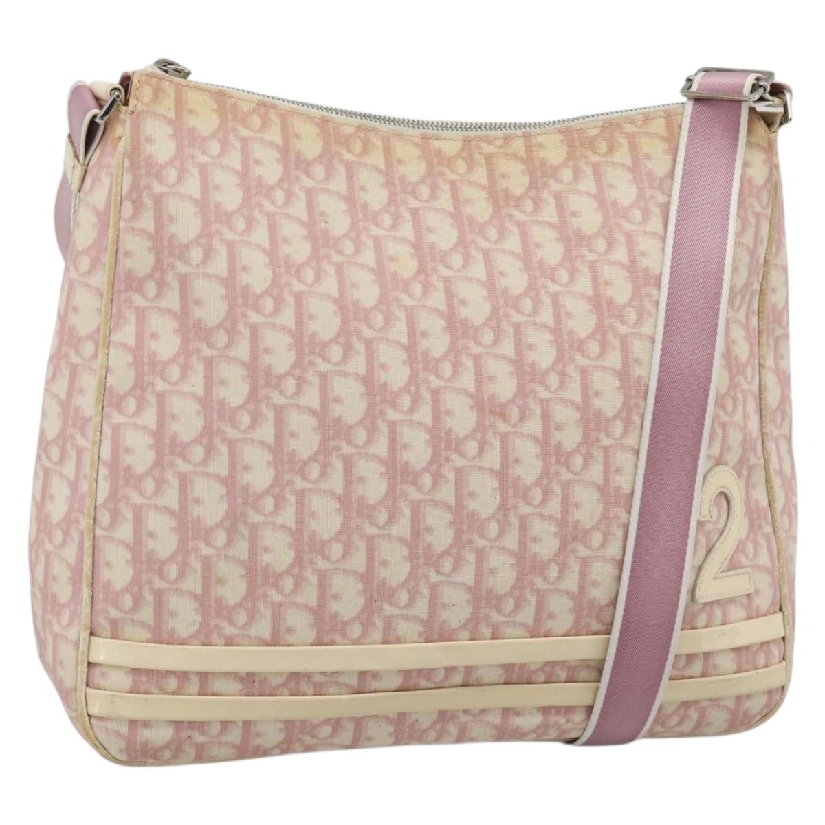 Christian Dior Trotter Canvas Shoulder Bag PVC Pink Silver Auth 184929