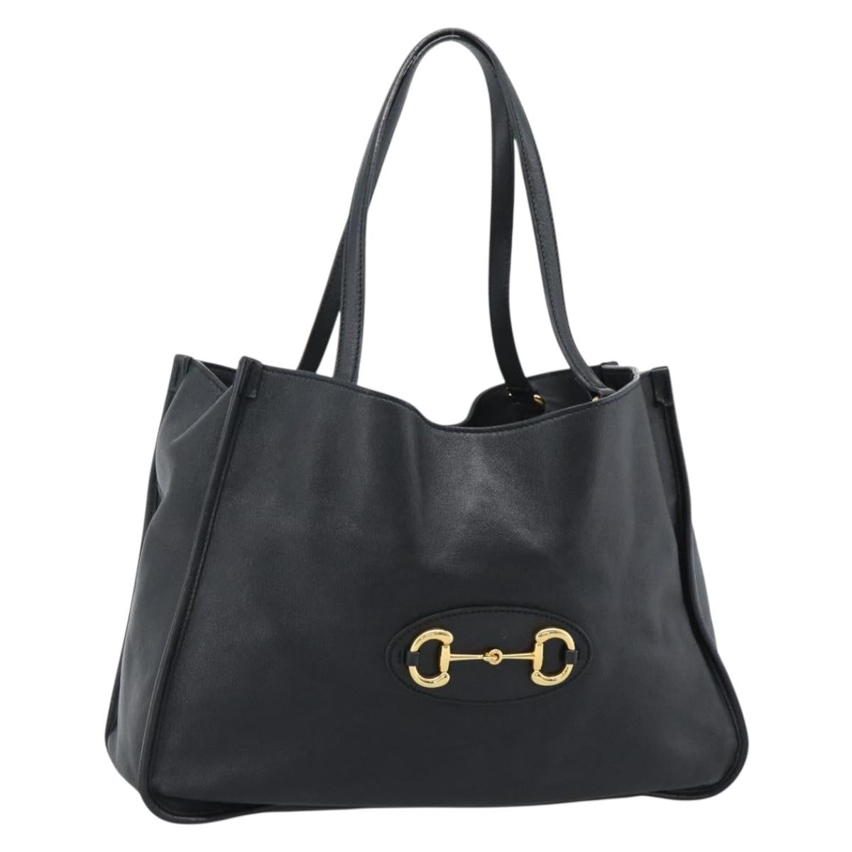 GUCCI Horsebit Tote Bag Leather Black Gold 623694 Auth 184931A