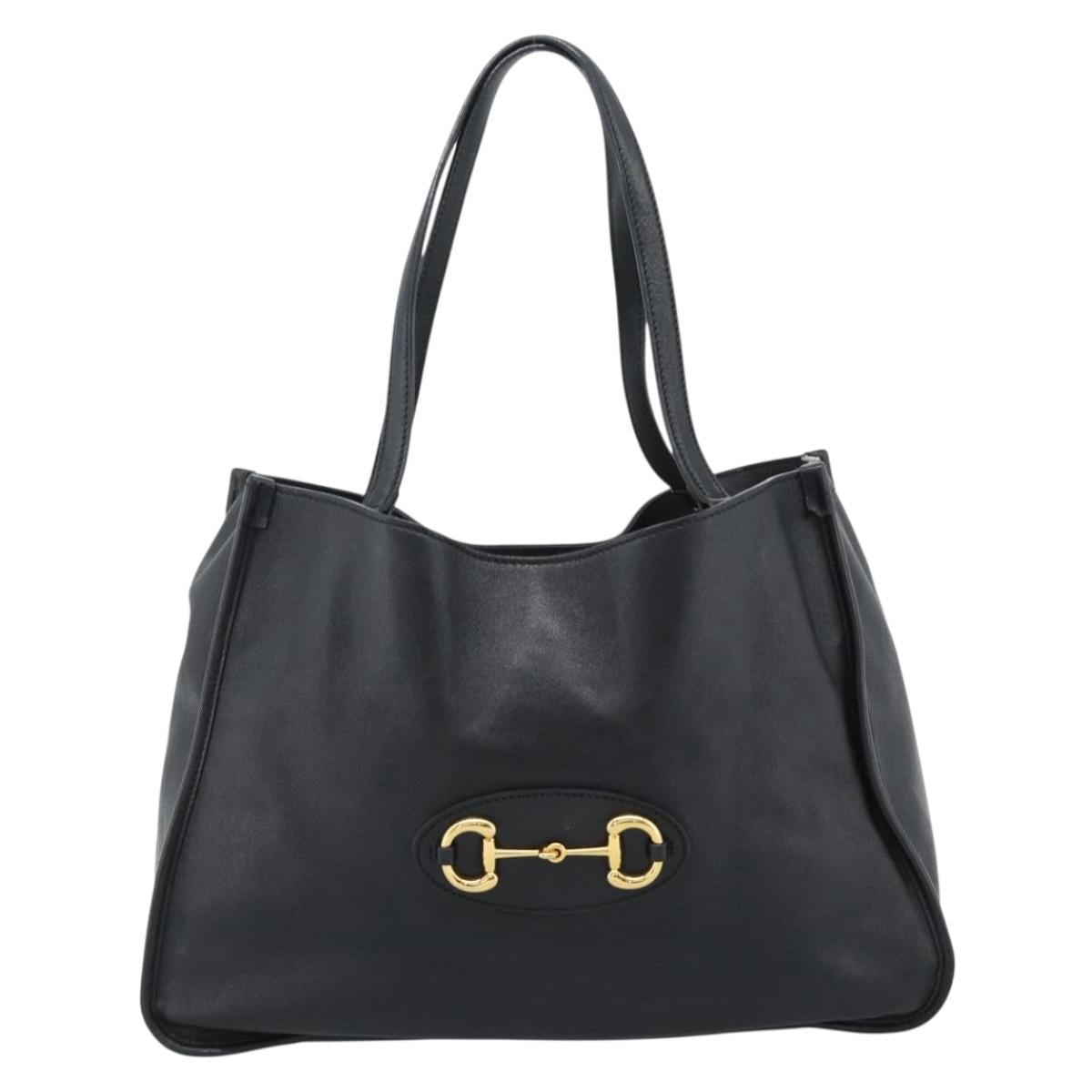 GUCCI Horsebit Tote Bag Leather Black Gold 623694 Auth 184931A