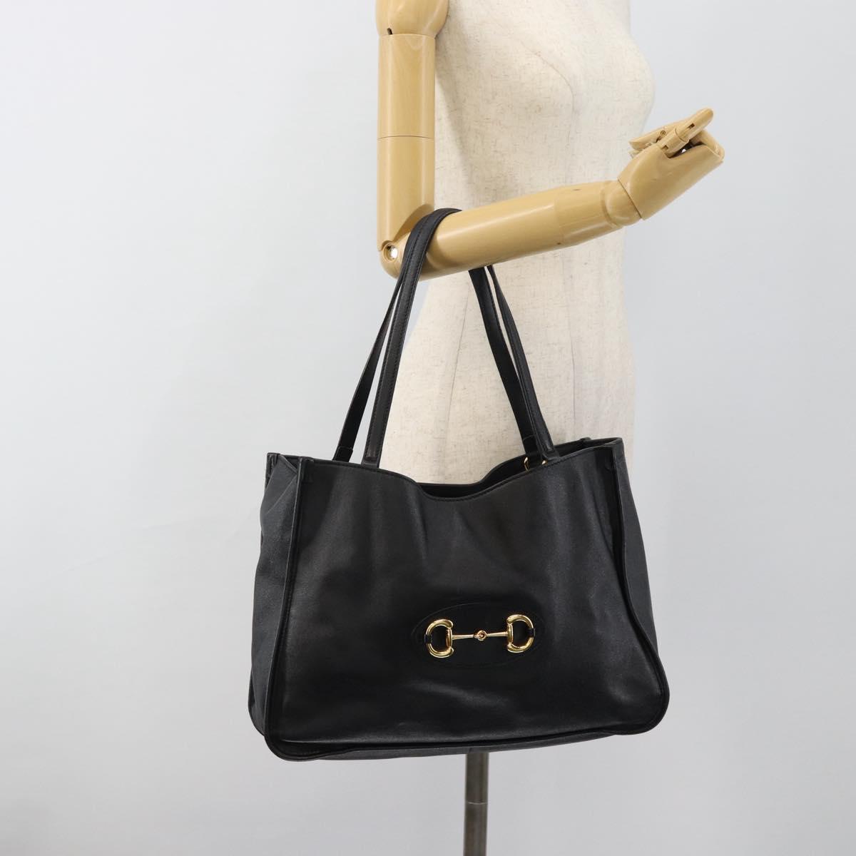 GUCCI Horsebit Tote Bag Leather Black Gold 623694 Auth 184931A