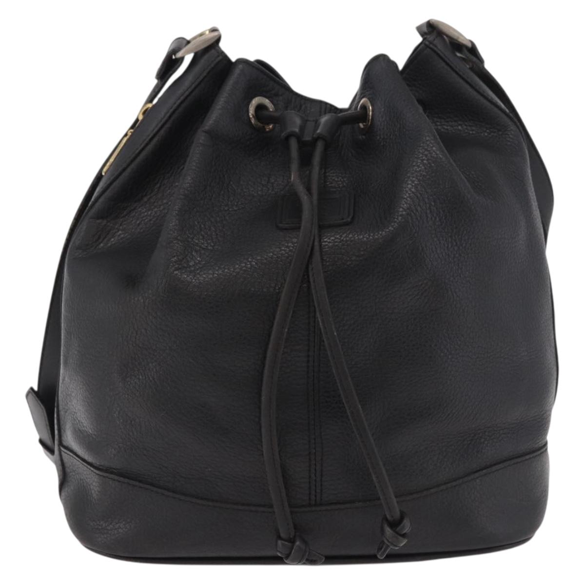 Burberrys Shoulder Bag Leather Black Gold Auth 184932