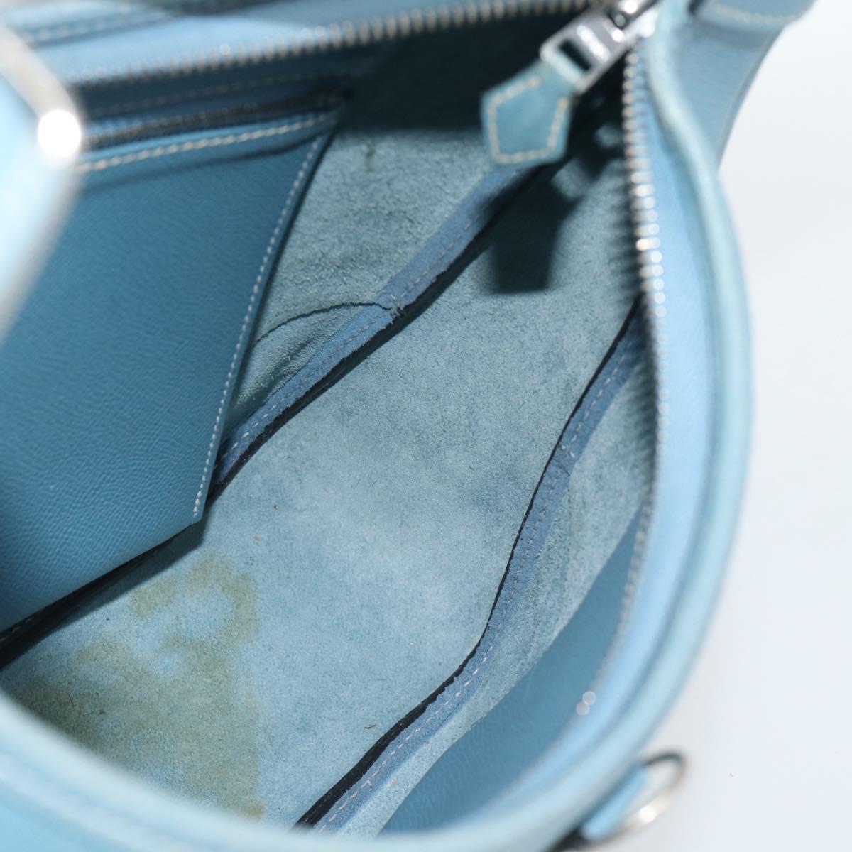 HERMES Trim 31 Shoulder Bag Leather Light Blue Silver Auth 184933V