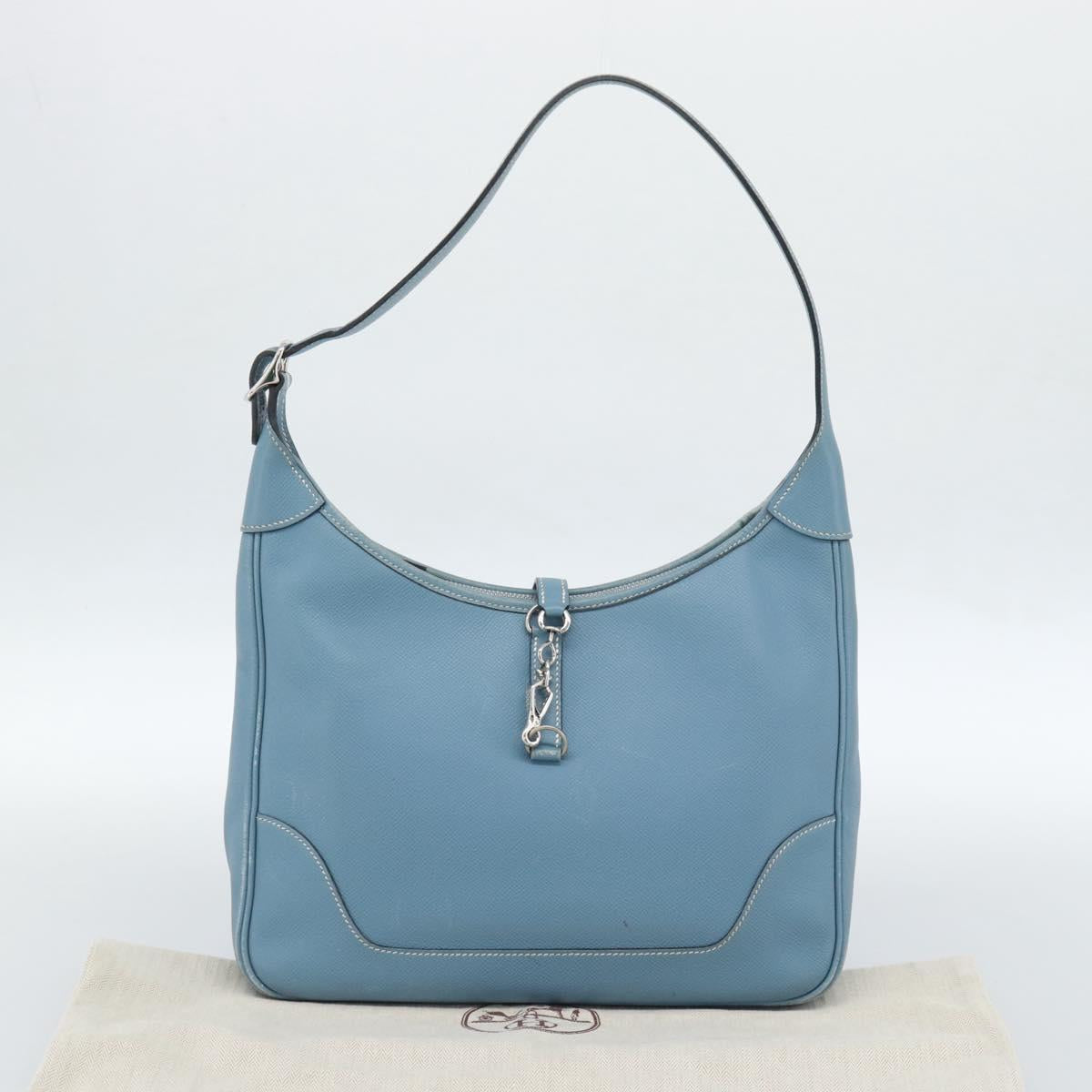 HERMES Trim 31 Shoulder Bag Leather Light Blue Silver Auth 184933V