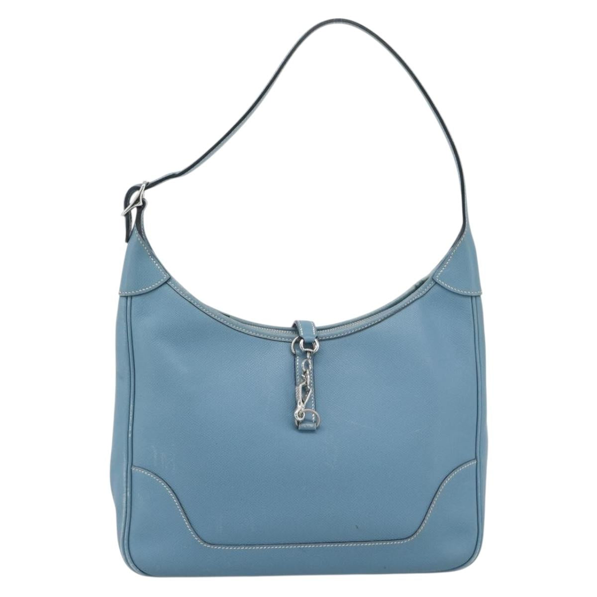 HERMES Trim 31 Shoulder Bag Leather Light Blue Silver Auth 184933V