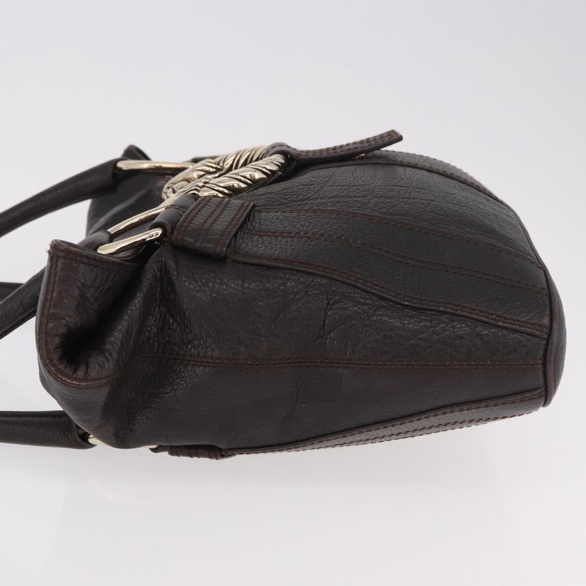 BVLGARI Leoni Tote Bag Leather Dark Brown Gold Auth 184934A