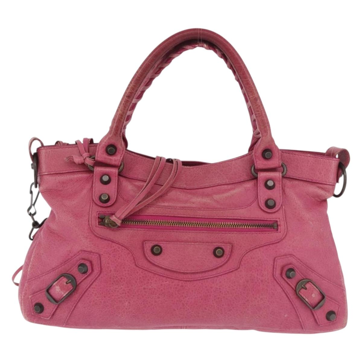 BALENCIAGA The First Hand Bag Leather 2way Pink 103208 Auth 184935SM