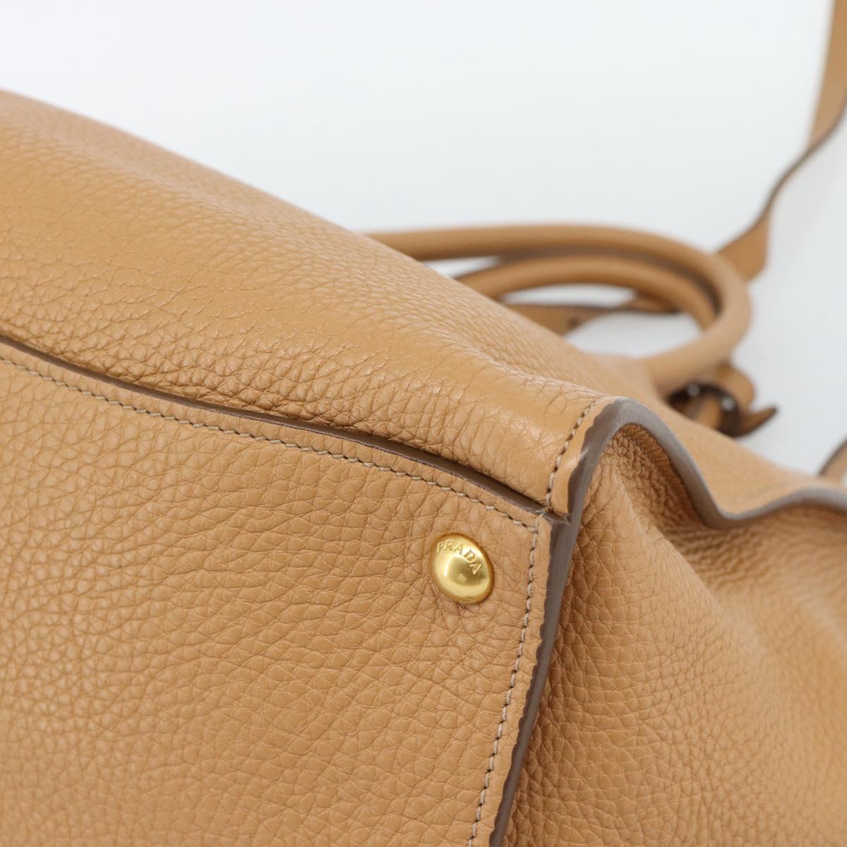 PRADA Hand Bag Leather 2way Beige Gold Auth 184937V