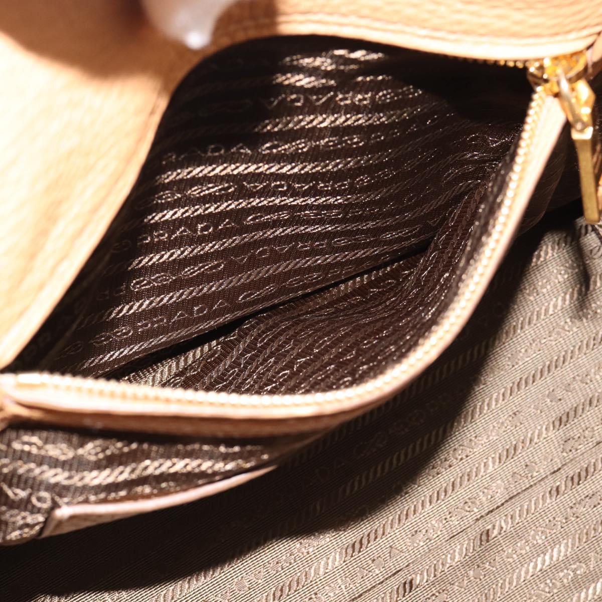 PRADA Hand Bag Leather 2way Beige Gold Auth 184937V