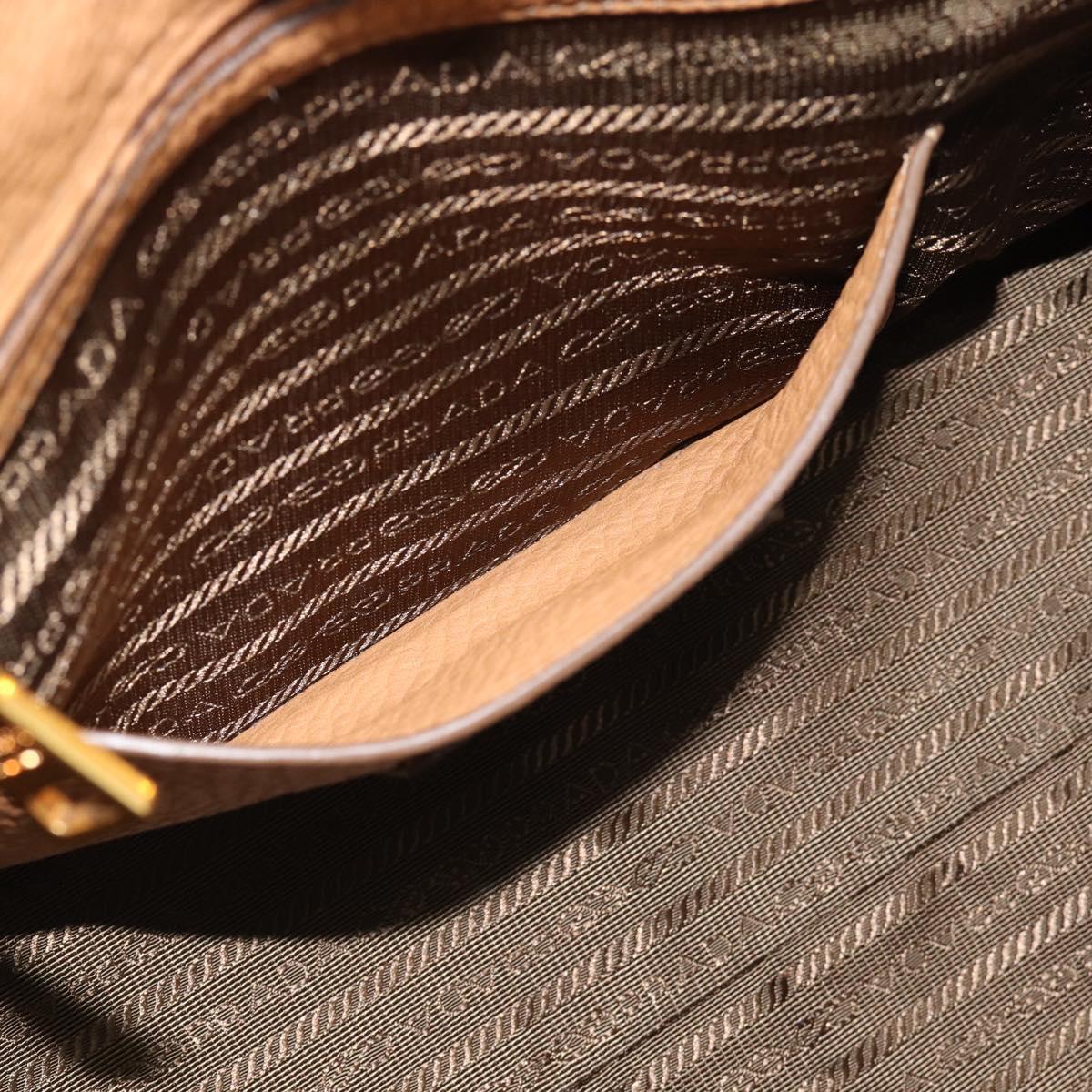 PRADA Hand Bag Leather 2way Beige Gold Auth 184937V