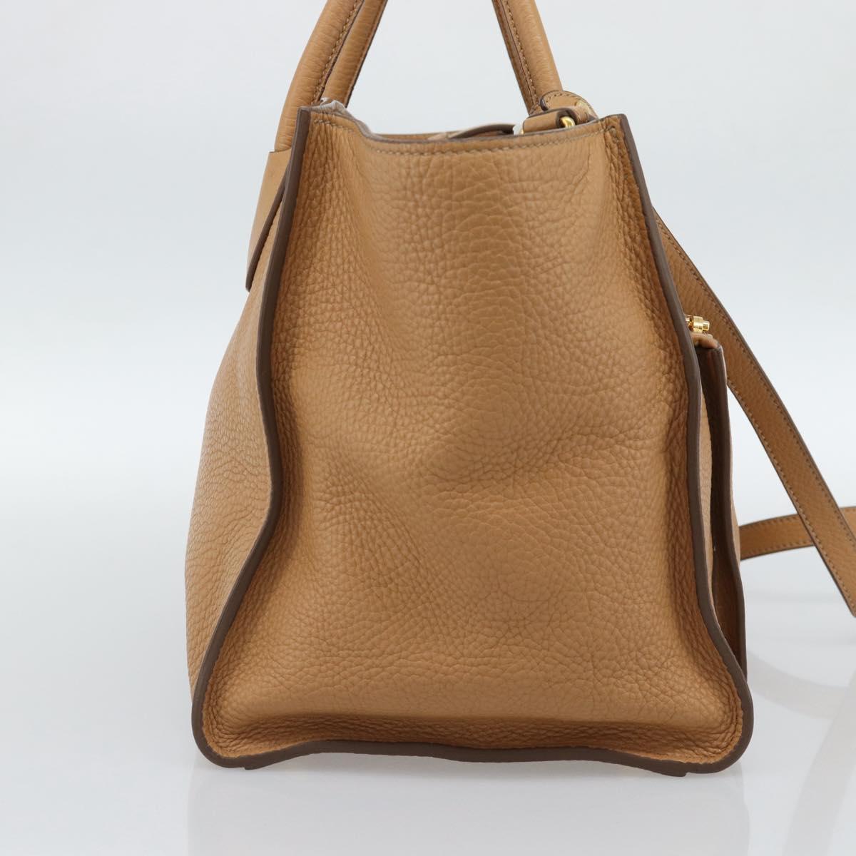 PRADA Hand Bag Leather 2way Beige Gold Auth 184937V