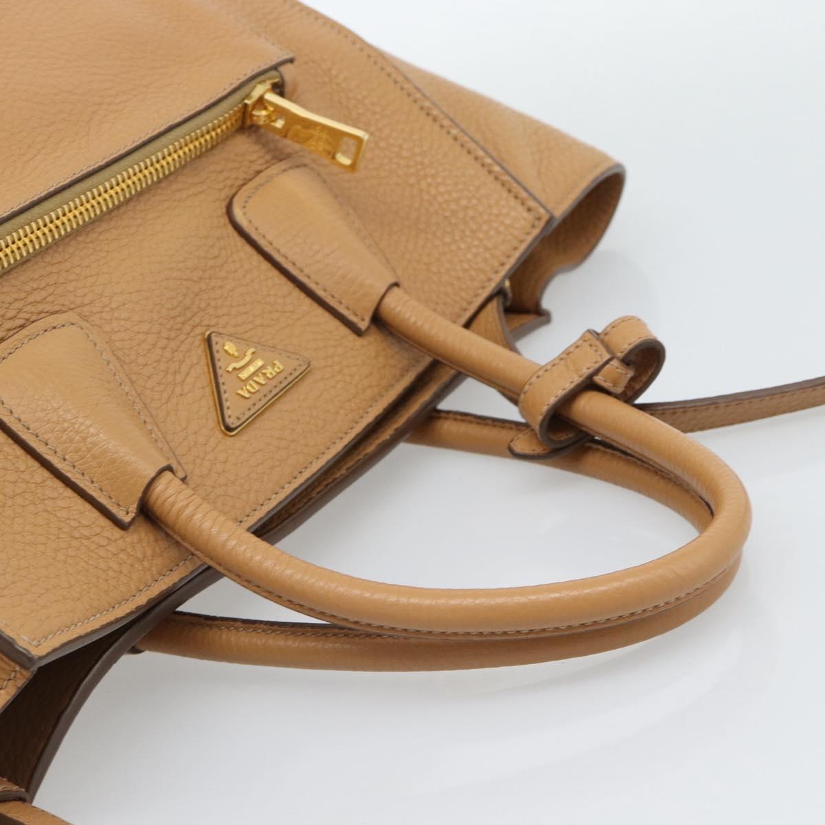 PRADA Hand Bag Leather 2way Beige Gold Auth 184937V