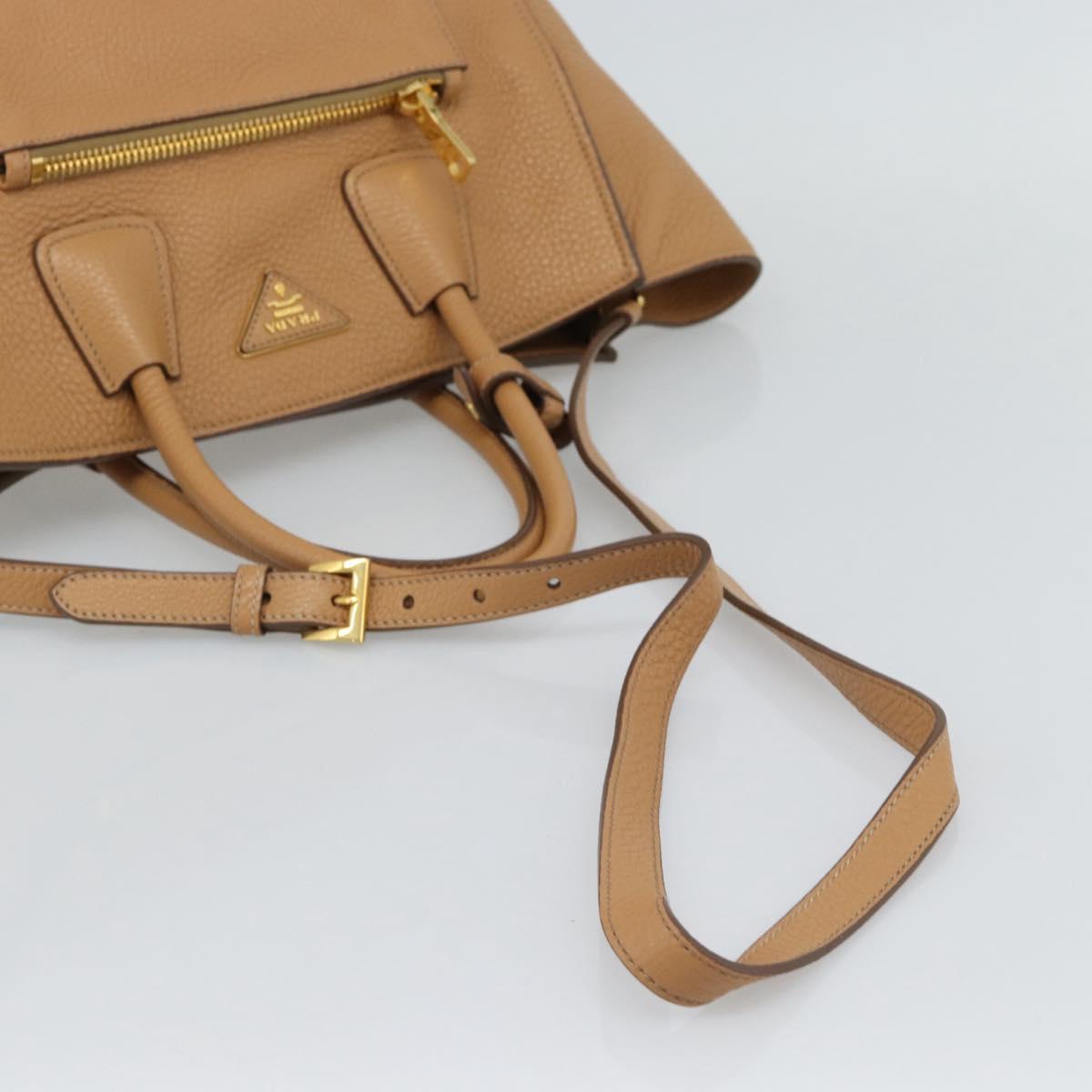 PRADA Hand Bag Leather 2way Beige Gold Auth 184937V