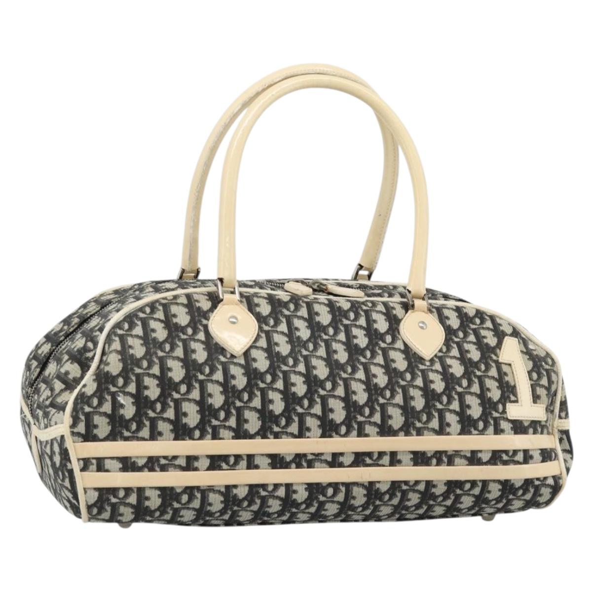 Christian Dior Trotter Canvas Boston Bag PVC Black Silver Auth 184938