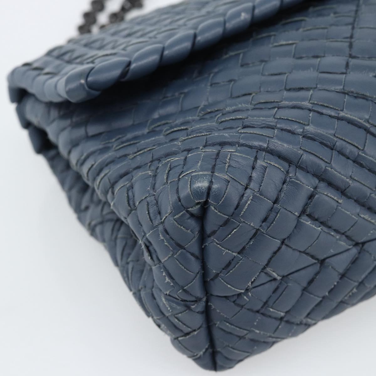 BOTTEGA VENETA INTRECCIATO Chain Shoulder Bag Leather Navy Auth 184942V