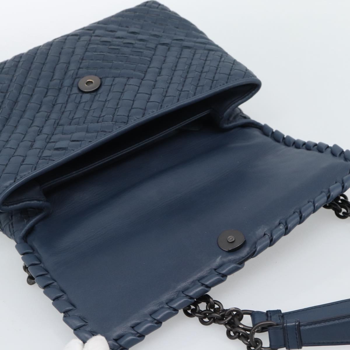 BOTTEGA VENETA INTRECCIATO Chain Shoulder Bag Leather Navy Auth 184942V