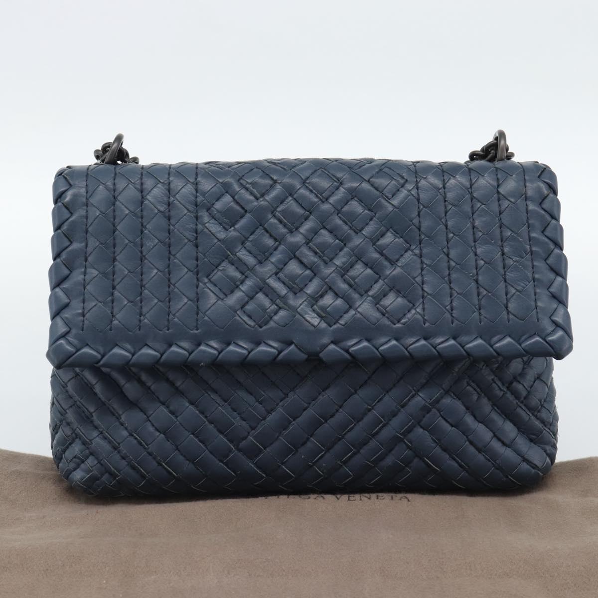 BOTTEGA VENETA INTRECCIATO Chain Shoulder Bag Leather Navy Auth 184942V