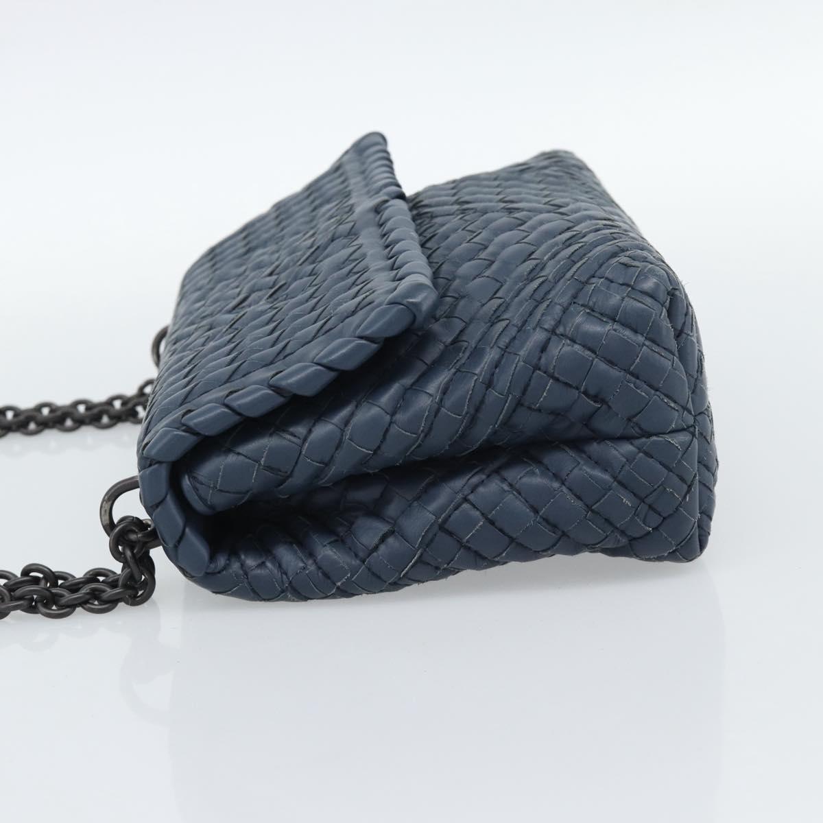 BOTTEGA VENETA INTRECCIATO Chain Shoulder Bag Leather Navy Auth 184942V
