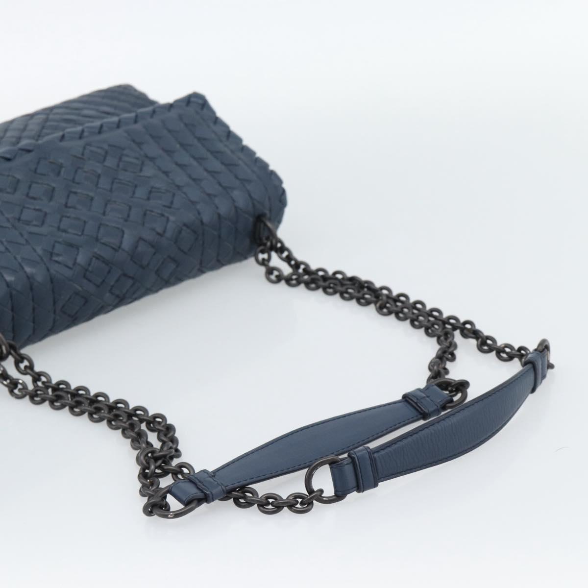 BOTTEGA VENETA INTRECCIATO Chain Shoulder Bag Leather Navy Auth 184942V