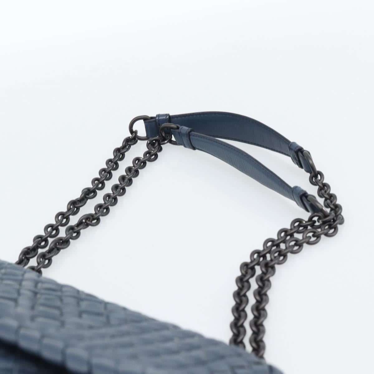 BOTTEGA VENETA INTRECCIATO Chain Shoulder Bag Leather Navy Auth 184942V