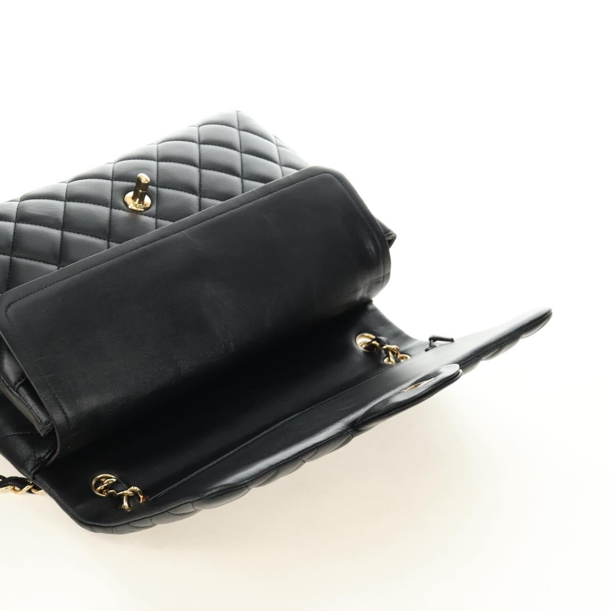 CHANEL Big Matelasse30 Chain Shoulder Bag Lamb Skin Black Gold CC Auth 184946SAV