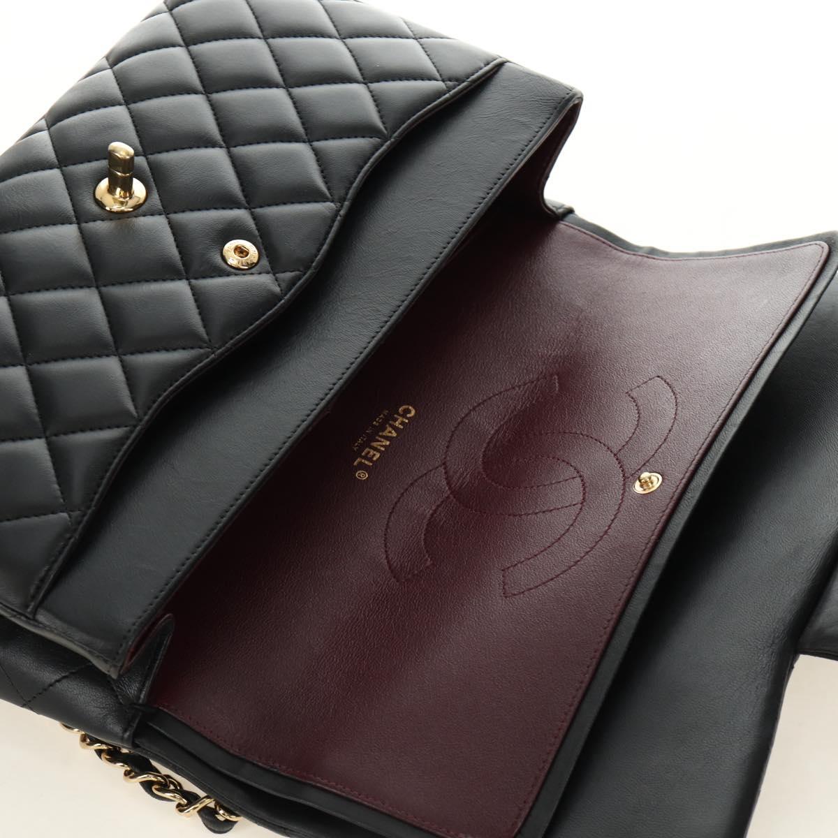 CHANEL Big Matelasse30 Chain Shoulder Bag Lamb Skin Black Gold CC Auth 184946SAV