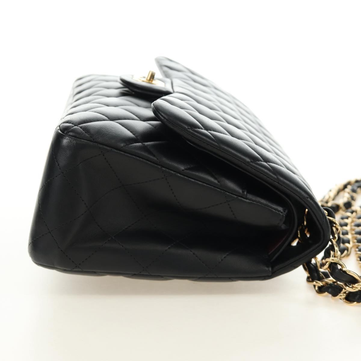 CHANEL Big Matelasse30 Chain Shoulder Bag Lamb Skin Black Gold CC Auth 184946SAV