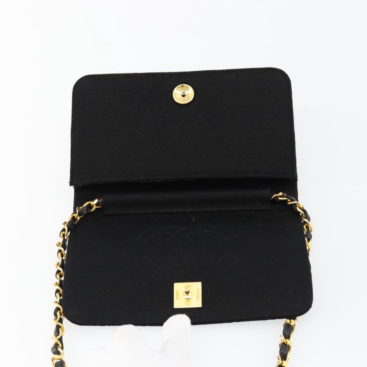 CHANEL Matelasse Chain Shoulder Bag Cotton Black Gold CC Auth 184947