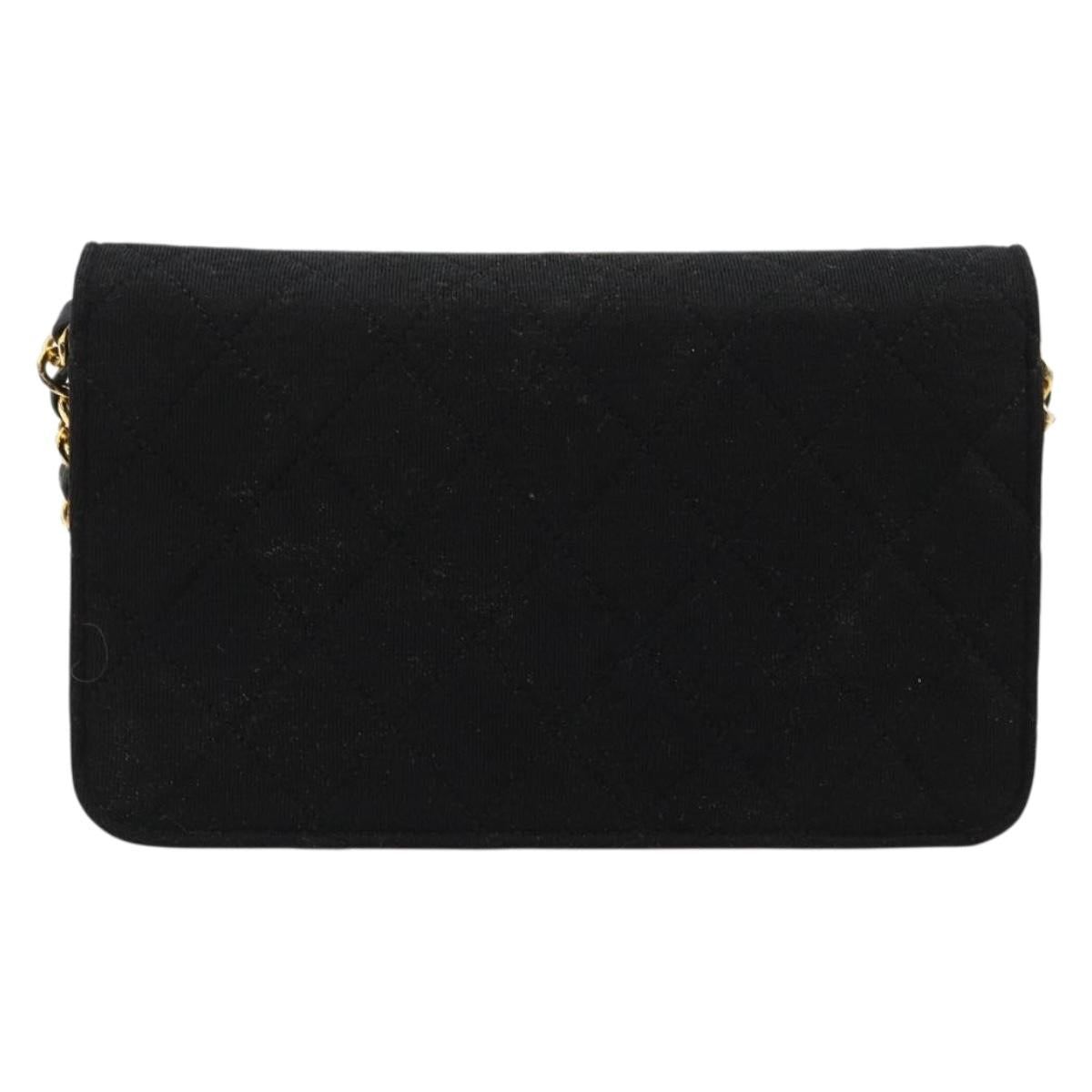 CHANEL Matelasse Chain Shoulder Bag Cotton Black Gold CC Auth 184947