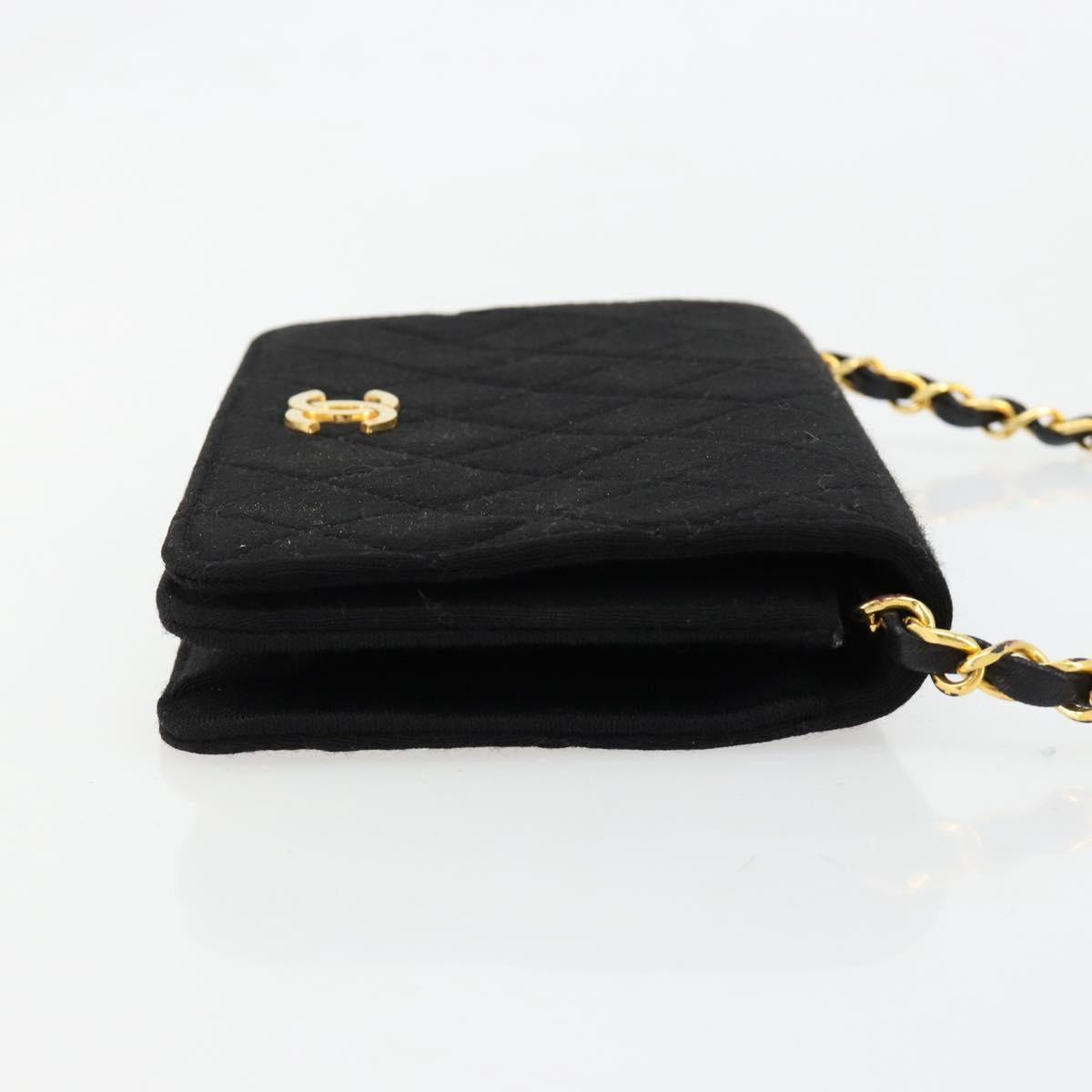 CHANEL Matelasse Chain Shoulder Bag Cotton Black Gold CC Auth 184947