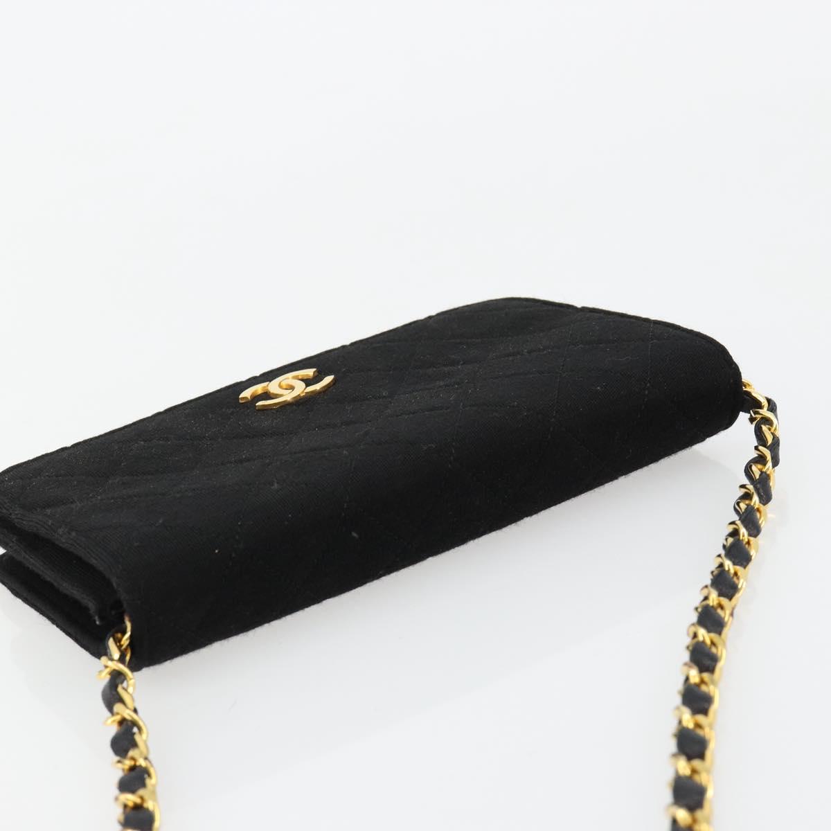 CHANEL Matelasse Chain Shoulder Bag Cotton Black Gold CC Auth 184947