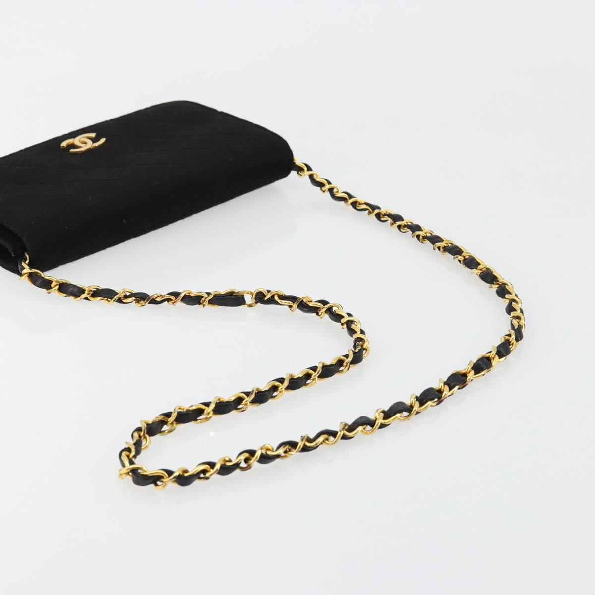 CHANEL Matelasse Chain Shoulder Bag Cotton Black Gold CC Auth 184947