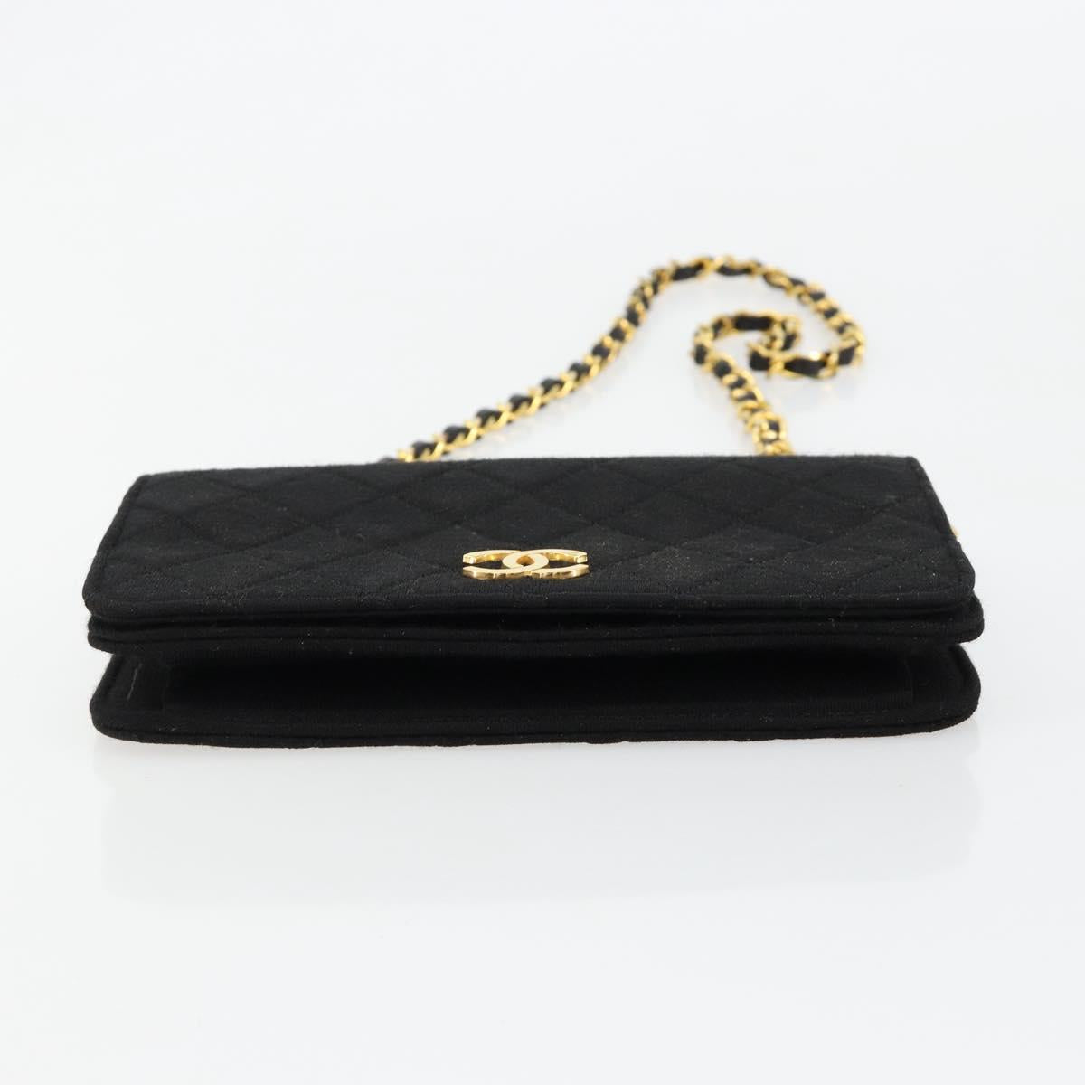 CHANEL Matelasse Chain Shoulder Bag Cotton Black Gold CC Auth 184947