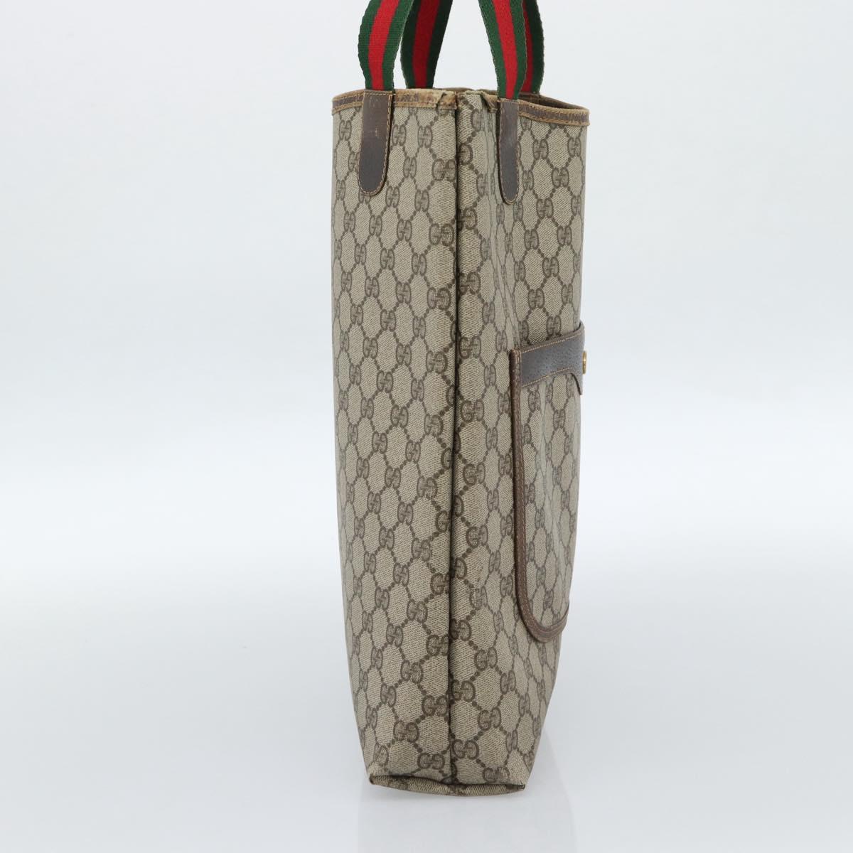 GUCCI GG Supreme Web Sherry Line Tote Bag PVC Beige Gold Auth 184959