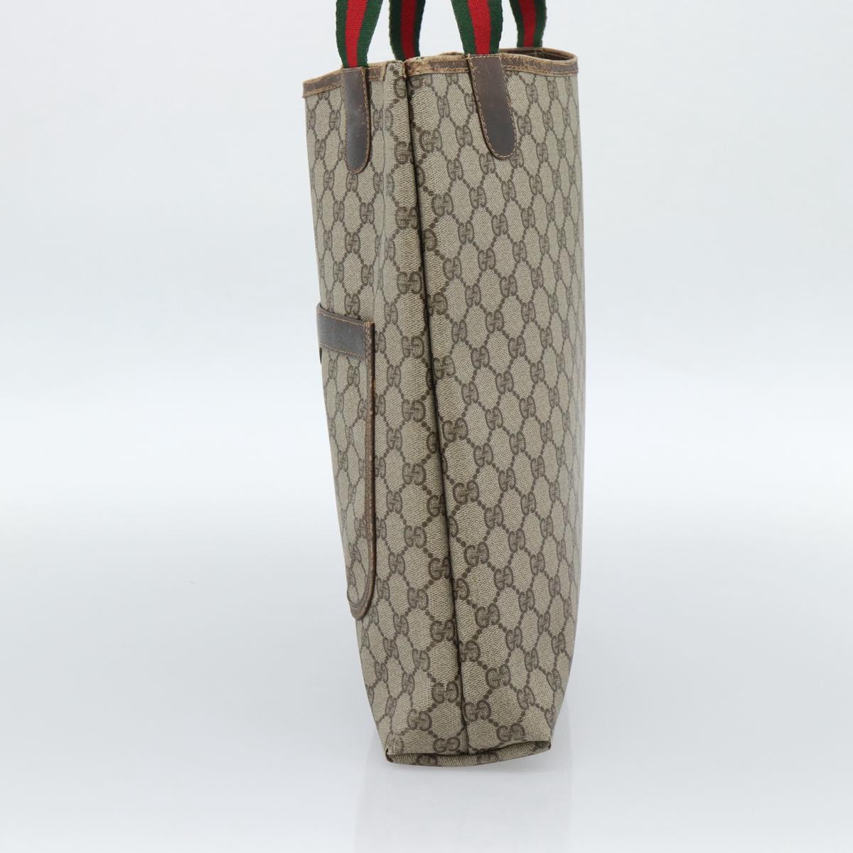 GUCCI GG Supreme Web Sherry Line Tote Bag PVC Beige Gold Auth 184959