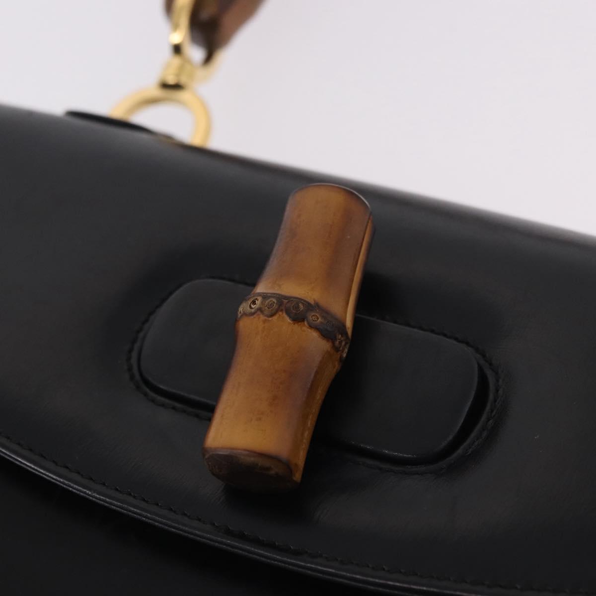 GUCCI Bamboo Hand Bag Leather Black Gold 000 01 0633 Auth 184960V