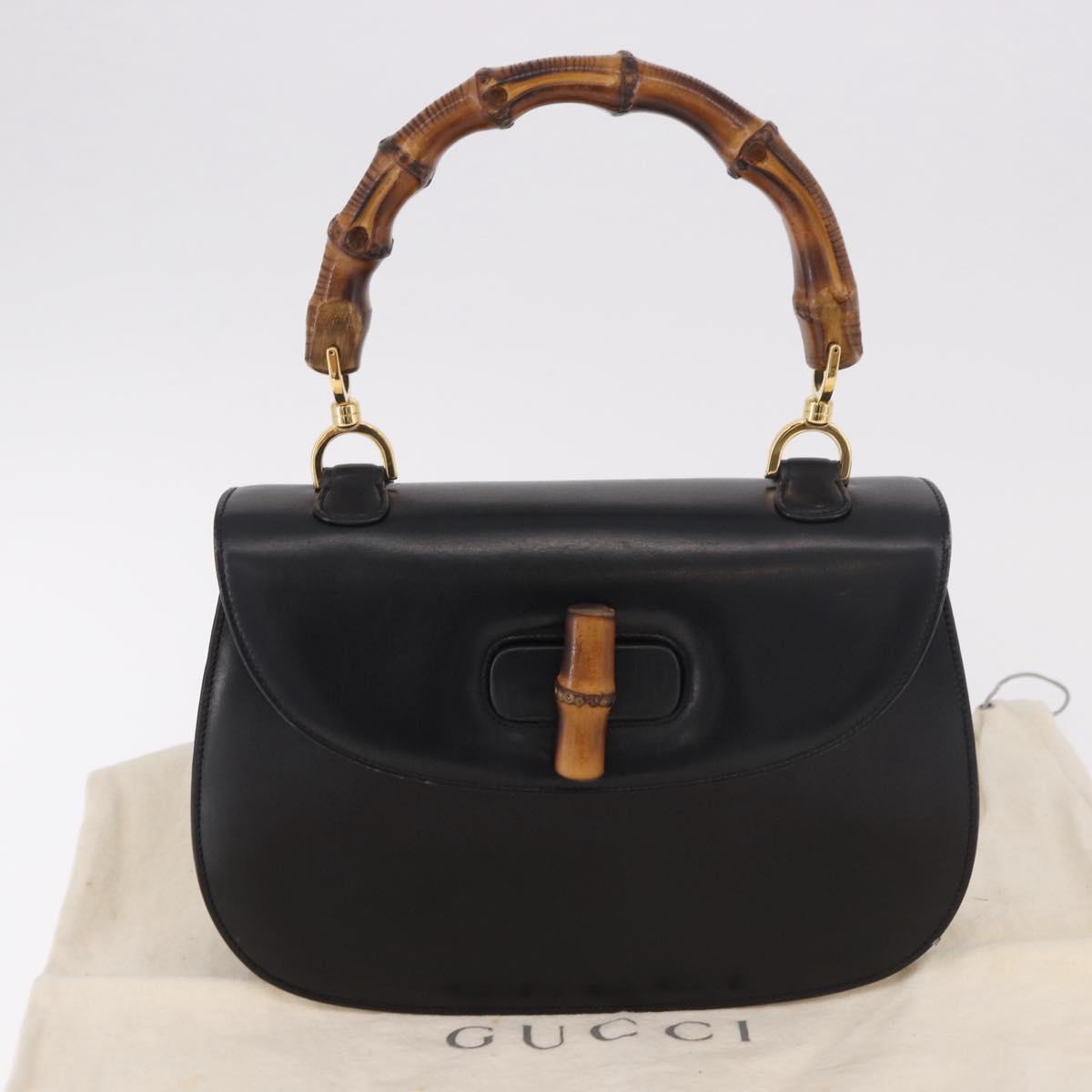 GUCCI Bamboo Hand Bag Leather Black Gold 000 01 0633 Auth 184960V