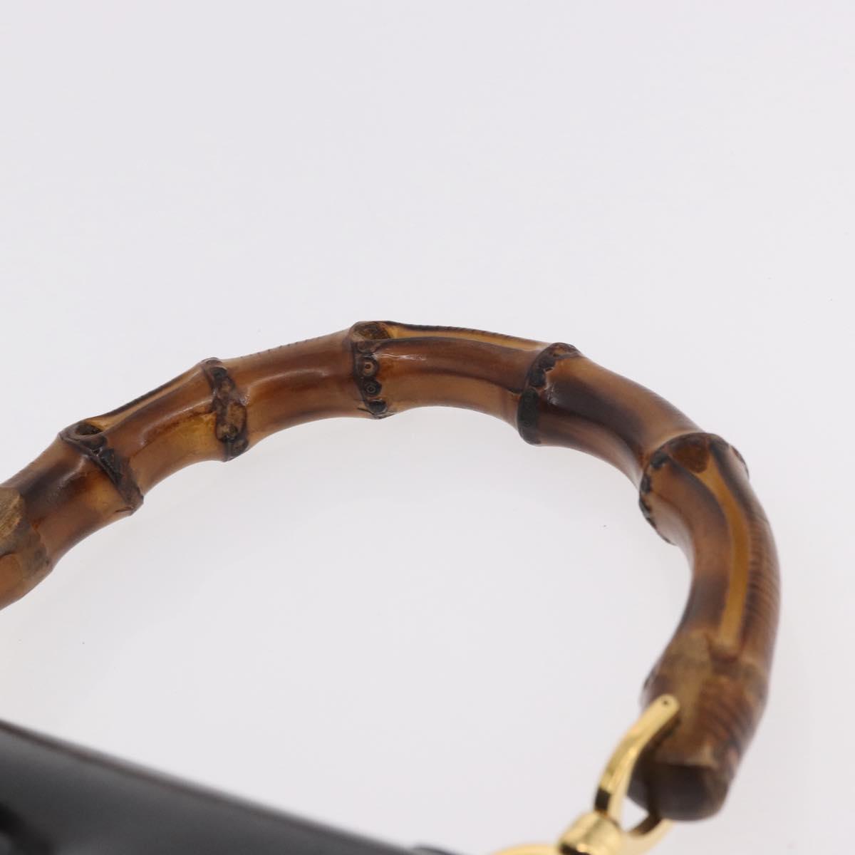 GUCCI Bamboo Hand Bag Leather Black Gold 000 01 0633 Auth 184960V