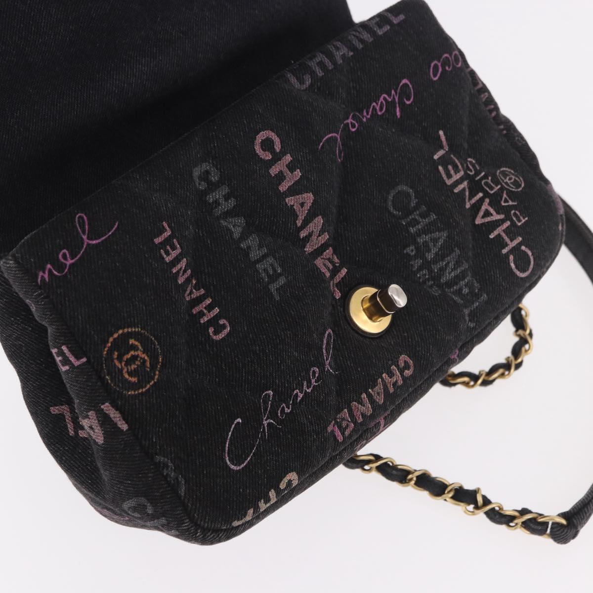 CHANEL Chain Matelasse 22 Shoulder Bag Denim Black Gold CC Auth 184961SM