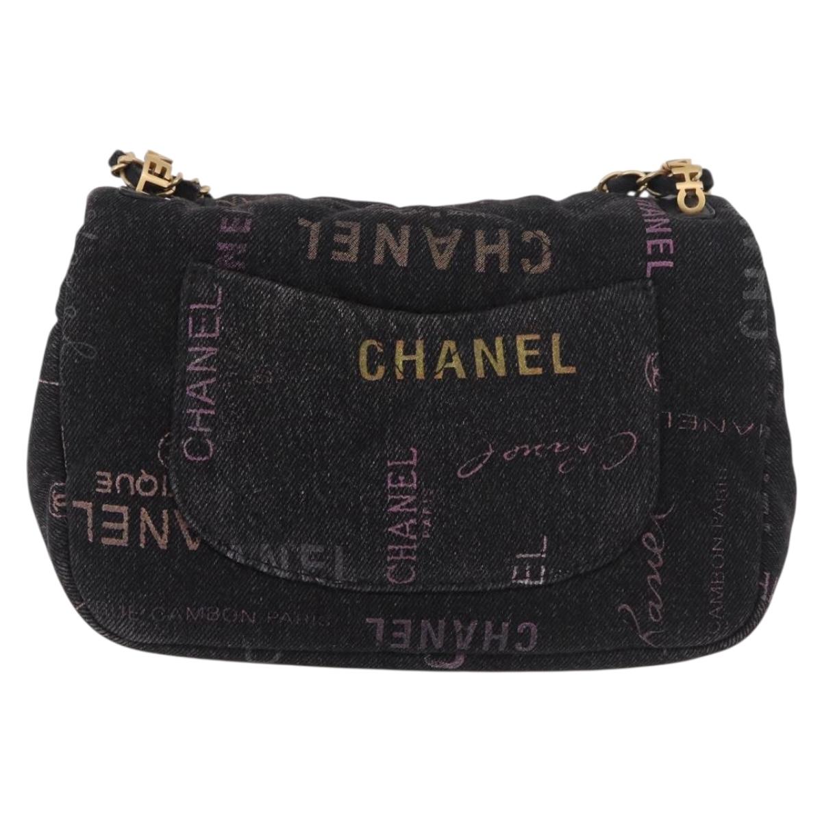 CHANEL Chain Matelasse 22 Shoulder Bag Denim Black Gold CC Auth 184961SM
