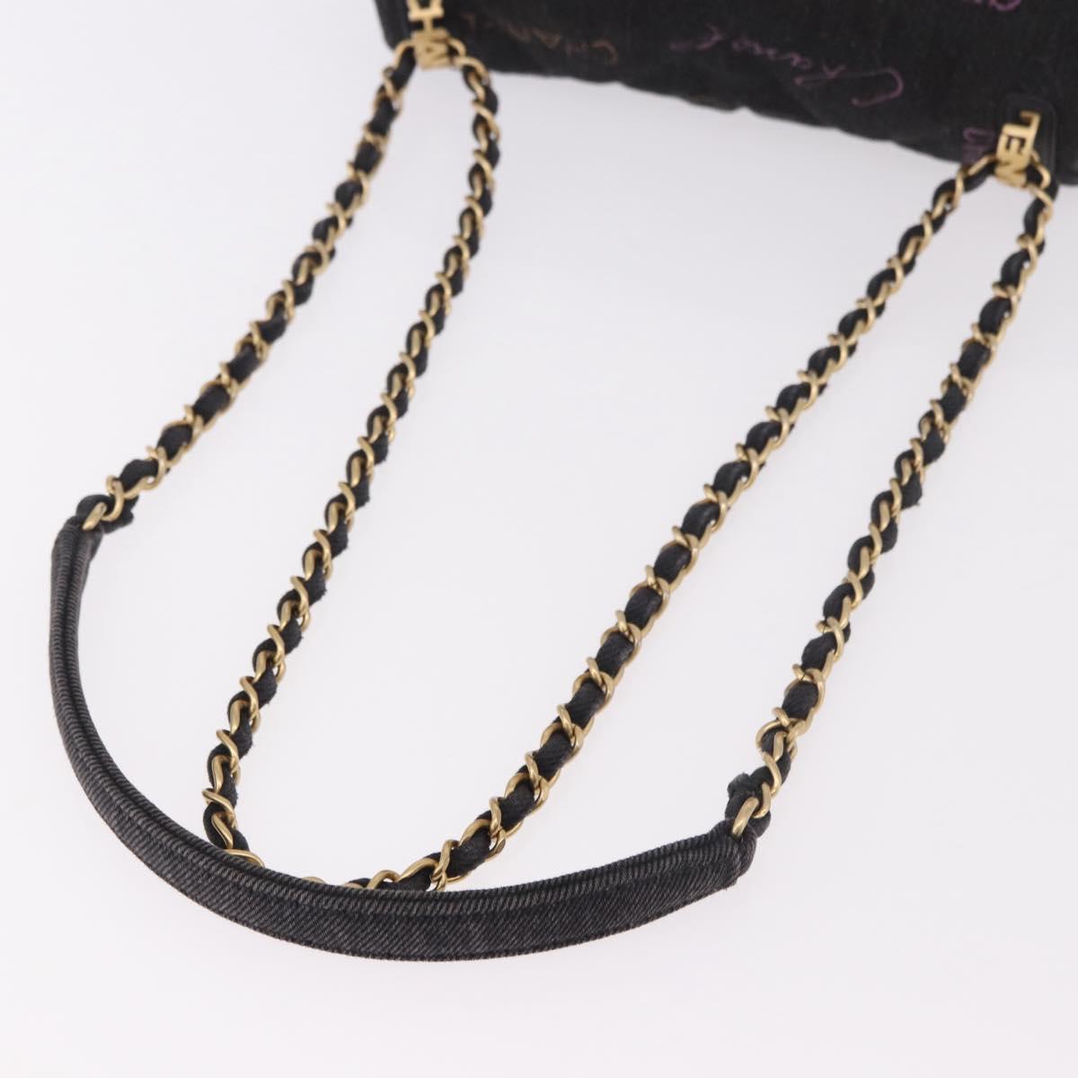 CHANEL Chain Matelasse 22 Shoulder Bag Denim Black Gold CC Auth 184961SM