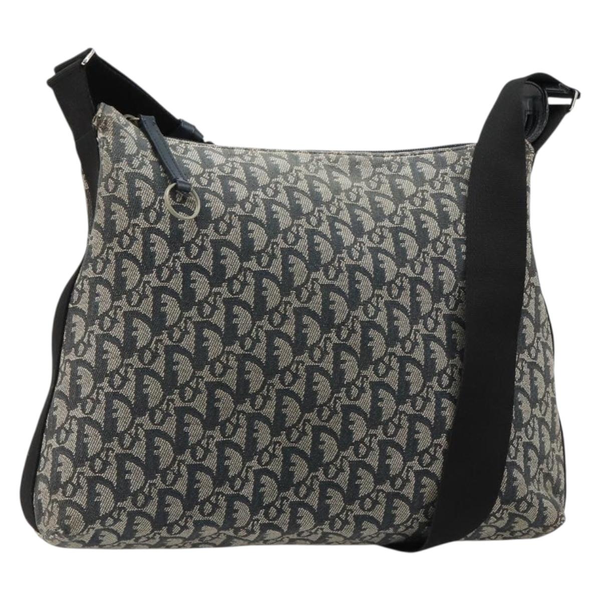 Christian Dior Trotter Canvas Shoulder Bag Navy Silver Auth 184967A