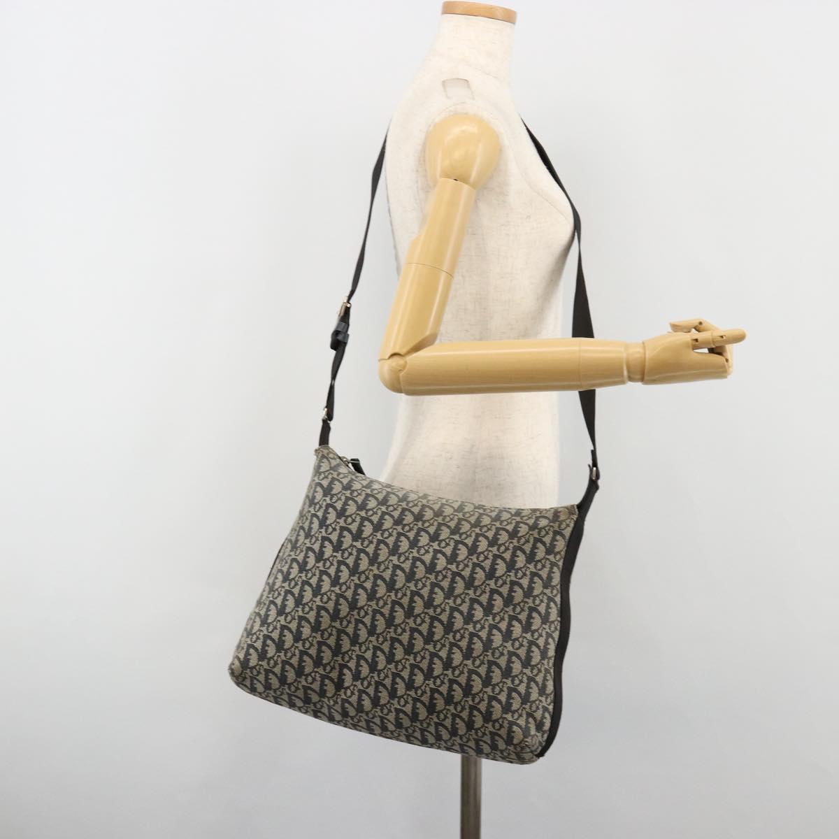 Christian Dior Trotter Canvas Shoulder Bag Navy Silver Auth 184967A