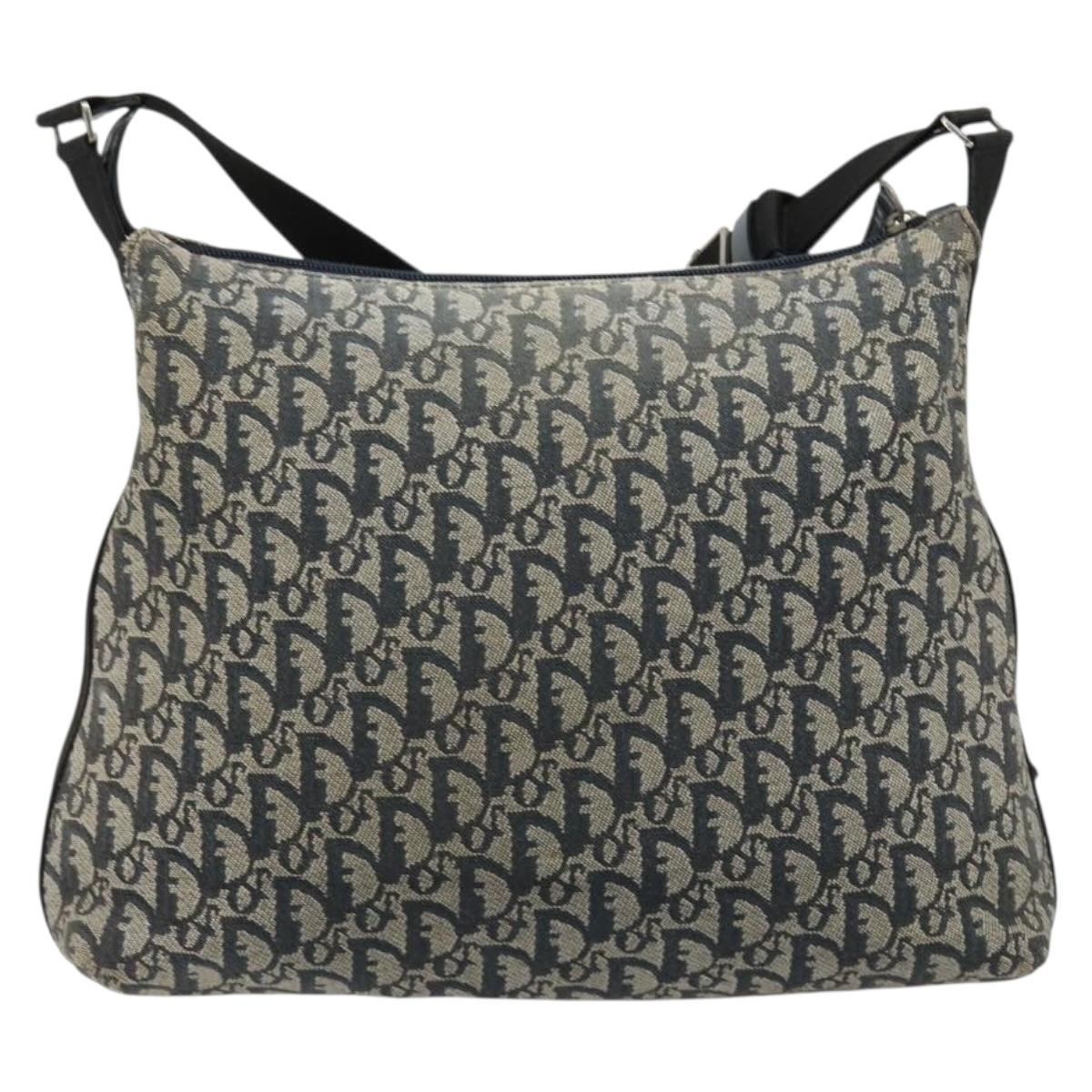 Christian Dior Trotter Canvas Shoulder Bag Navy Silver Auth 184967A