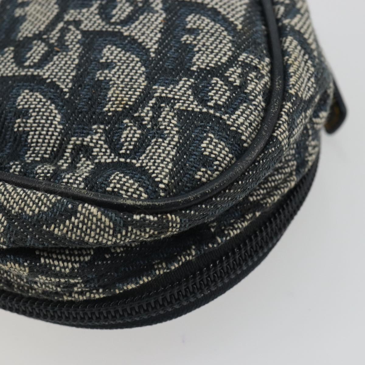 Christian Dior Trotter Canvas Saddle Pouch Navy Gold Auth 184973A