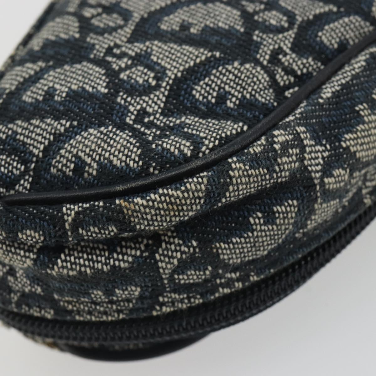 Christian Dior Trotter Canvas Saddle Pouch Navy Gold Auth 184973A
