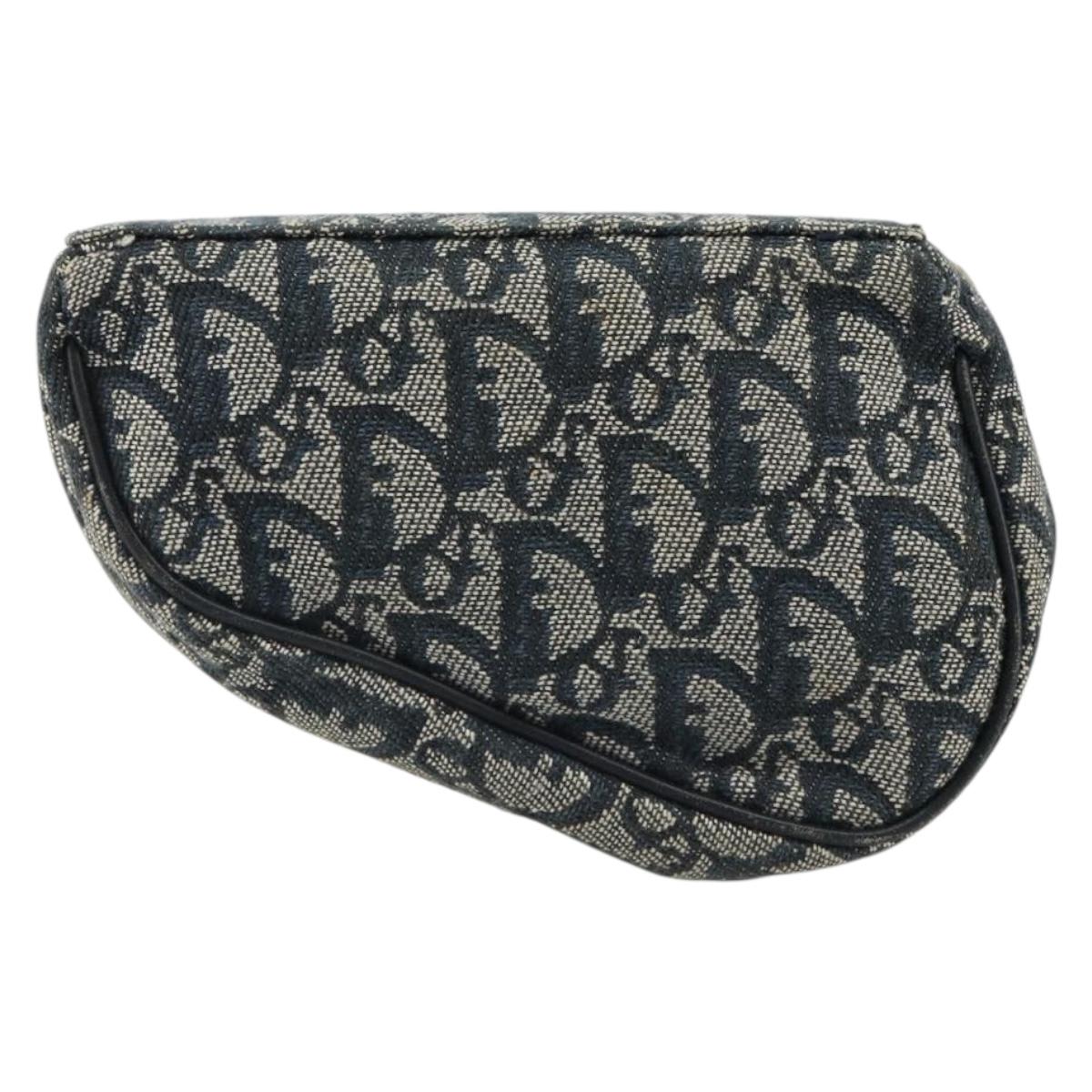 Christian Dior Trotter Canvas Saddle Pouch Navy Gold Auth 184973A