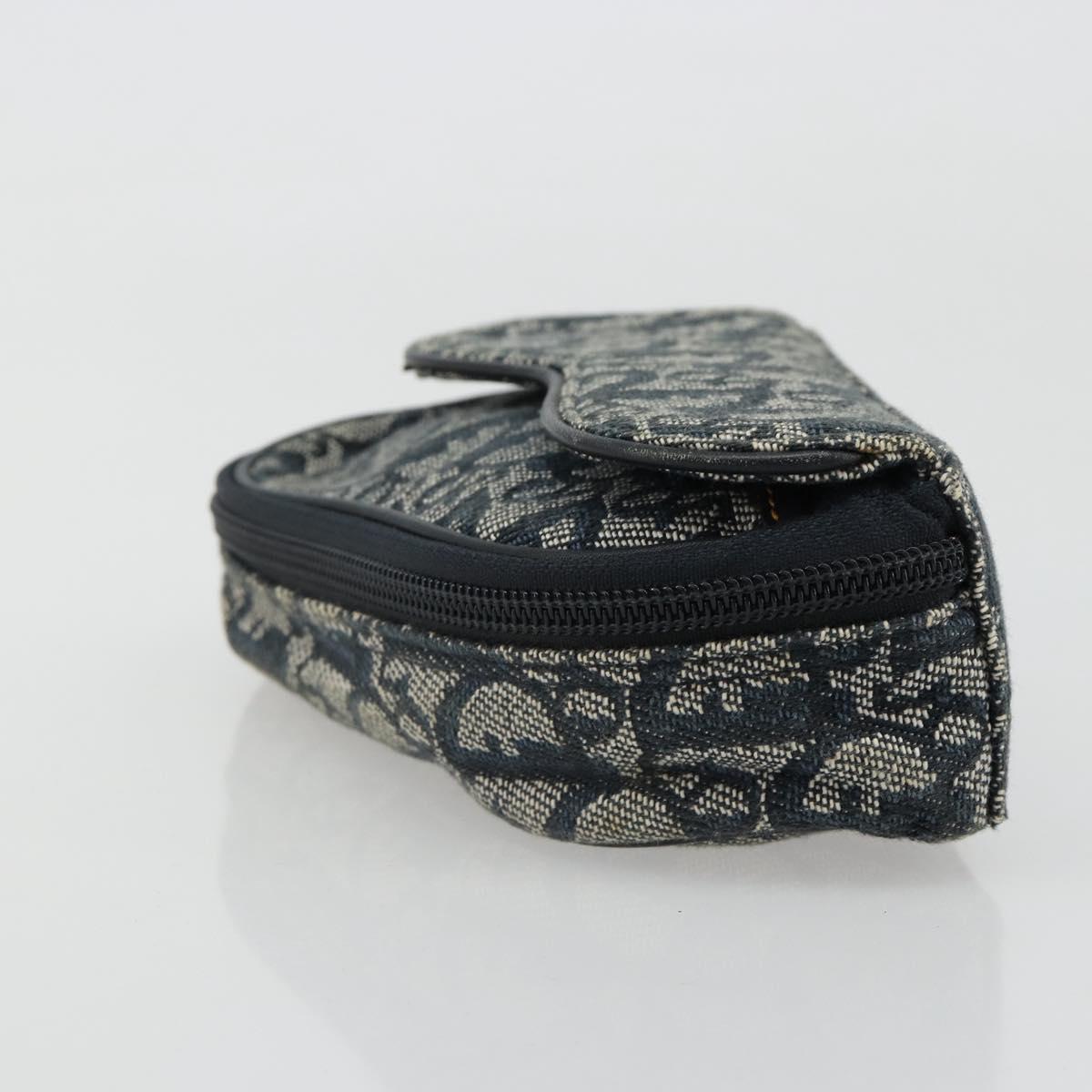 Christian Dior Trotter Canvas Saddle Pouch Navy Gold Auth 184973A